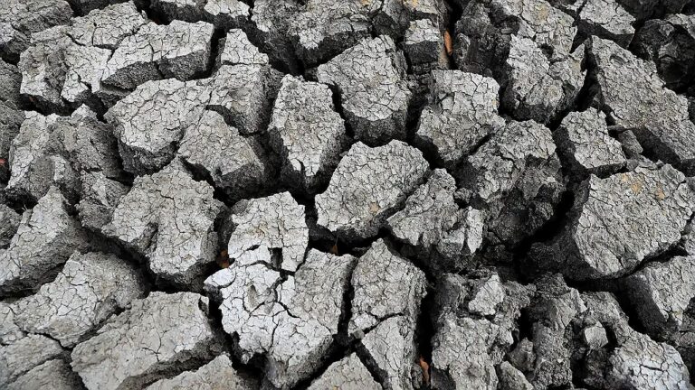 Solo rachado e ressecado por estiagem severa em área afetada pela seca prolongada e falta de chuva
